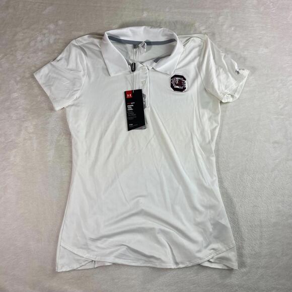 Under Armour Womens Small Golf Polo White HeatGear South Carolina Gamecocks C - Picture 1 of 7